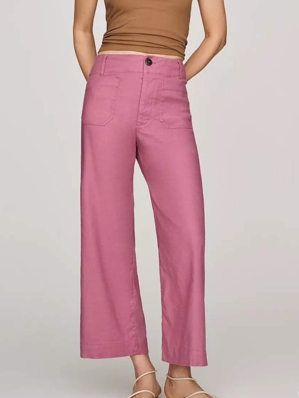 Maeve Colette Linen Stretch High-Rise Wide-Leg Pants Size 27 Strawberry